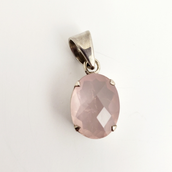 Sterling Platform Rose Quartz Pendant - .925 Sterling Silver - Picture 13 of 16